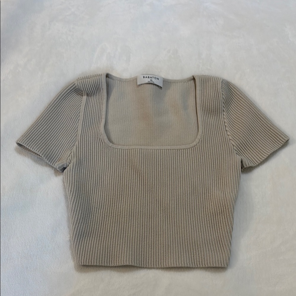 Aritzia babaton Cream Ribbed Crop Short Sleeve